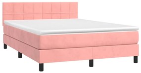 vidaXL Κρεβάτι Boxspring με Στρώμα &amp; LED Ροζ 140x190 εκ. Βελούδινο