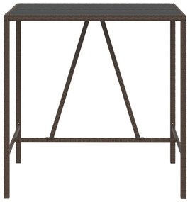 Τραπέζι Μπαρ με Γυάλ. Επιφάνεια Καφέ 110x70x110 εκ. Συνθ. Ρατάν - Καφέ