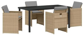 vidaXL Σέτ φαγητού για κήπο με μαξιλάρι 5 pcs Μπεζ Πολυ ράταν