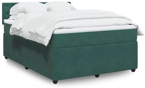 vidaXL Κρεβάτι Boxspring με Στρώμα Σκούρο Πράσινο 140x190εκ. Βελούδινο