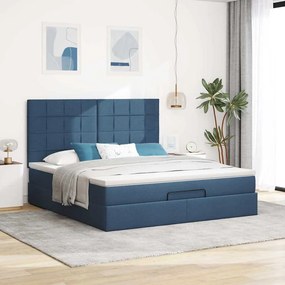 vidaXL Οθωμανικό κρεβάτι με στρώμα &amp; LEDs Μπλε 160x200cm ύφασμα