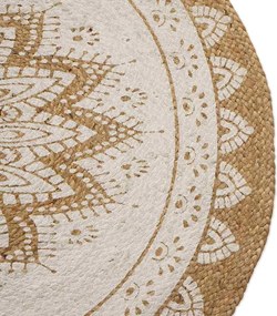 vidaXL Χαλιά χώρου Floral Φυσικό με Λευκή Εκτύπωση 122 x 183 cm Γιούτα