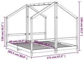 Πλαίσιο Παιδικού Κρεβατιού 2x(80x200)εκ. Μασίφ Ξύλο Πεύκου - Μαύρο