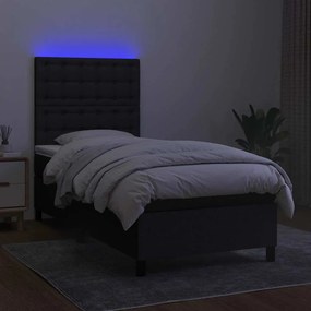 vidaXL Κρεβάτι Boxspring με Στρώμα &amp; LED Μαύρο 90x190 εκ. Υφασμάτινο