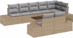 vidaXL Σετ Καναπέ Κήπου 9 pcs Μπεζ και Γκρι συνθετικό ρατάν