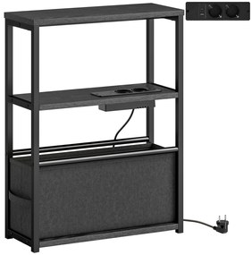 Κομοδίνο τραπεζάκι σαλονιού με πρίζες, ράφι, για μικρούς χώρους, 45x18x60,2cm, Μαύρο