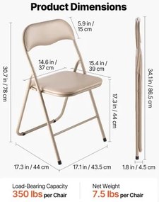 VEVOR 4 Pack Folding Chairs Portable Leather Chairs with Padded Cushion Khaki