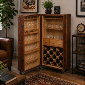 EXTREME INTERIOR DESIGN WOOD WINE RACK SUITCASE LEATHER 99334