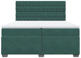vidaXL Κρεβάτι Boxspring με Στρώμα Σκούρο Πράσινο 200x200εκ. Βελούδινο