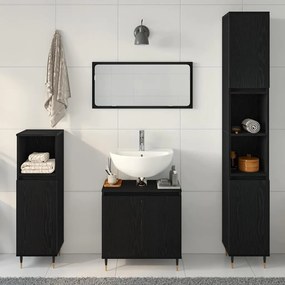 vidaXL Σετ Επίπλων Μπάνιου με πόρτα 3 pcs Μαύρη Οξυά 30 x 30 x 190 εκ