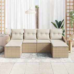 vidaXL Σετ Καναπέ Κήπου 6 pcs Μπεζ Πολυ ράταν