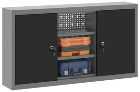 vidaXL Ντουλάπι εργαλείων τοίχου με πίνακα εργαλείων Μαύρο 100x20x55 εκ Ατσάλι