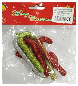 Σετ Χριστουγεννιάτικα Στολίδια Γλειφιτζόυρι Μπαστουνάκι 9εκ. 6τεμ