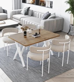 Stewehome Μοντέρνο Σετ Τραπεζαρίας με 4 Καρέκλες Μπεζ Ύφασμα Δρυς 120x80x70 cm