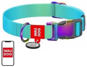 Nylon collar with QR code for Waudog gradient dog, blue , size XL