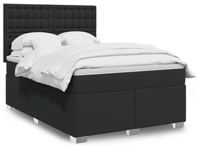 vidaXL Κρεβάτι Boxspring με Στρώμα Μαύρο 140x190εκ.από Συνθετικό Δέρμα