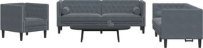 vidaXL Καναπές Chesterfield Σετ 3 Τεμ. με Στηρίγματα Σκ. Γκρι Βελούδο