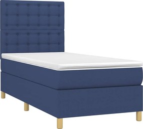 vidaXL Κρεβάτι Boxspring με Στρώμα &amp; LED Μπλε 90x200 εκ. Υφασμάτινο