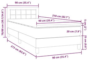 Box Spring κρεβάτι με στρώμα ανοιχτό γκρι 90x210 cm Βελούδινο - Γκρι