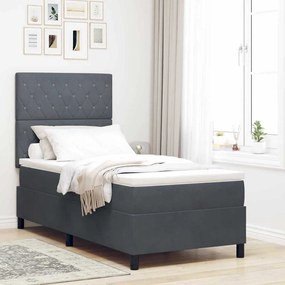 vidaXL Κρεβάτι Box Spring με Στρώμα Σκούρο Γκρι 90x200 εκ. Βελούδο