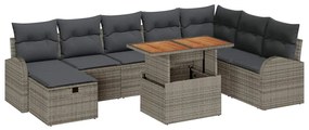vidaXL Σετ Καναπέ Κήπου με μαξιλάρι 9 pcs Γκρι Πολυ ράταν
