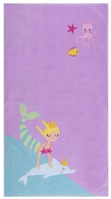 Πετσέτα Θαλάσσης Παιδική Mermaid Having Fun Lilac Nef-Nef Beach 70x120cm 100% Βαμβάκι