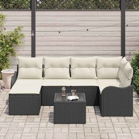 vidaXL Σετ Καναπέ Κήπου με μαξιλάρι 7 pcs Μαύρο Πολυ ράταν