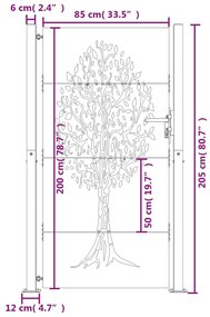 Πύλη Κήπου 105 x 205 εκ. Σχέδιο Δέντρου από Ατσάλι Corten - Καφέ