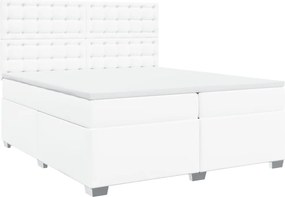 vidaXL Κρεβάτι Boxspring με Στρώμα Λευκό 200x200 εκ. Συνθετικό Δέρμα