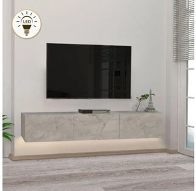 Έπιπλο τηλεόρασης επιτοίχιο Damla Megapap με LED λευκό εφέ μαρμάρου 180x29,5x29,5εκ. GP042-0169,7-GP042-0169,7-Λευκό GP042-0169,7