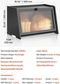 VEVOR Bread Box for Kitchen Counter Large Capacity Bamboo Storage Container