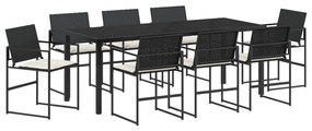 vidaXL Set 9 Τεμαχίων Εξωτερικής Τραπεζαρίας  με Μαξιλάρια Μαύρο Συνθετικό Ρατάν