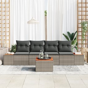 vidaXL Σετ Καναπέ Γκαζόν  5 τεμαχίων με Μαξιλάρια Γκρι Πολυ Ρατάν Ακακία