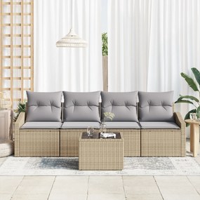 vidaXL Σετ Καναπέ Κήπου 5 Τεμαχίων με Μαξιλάρια Μπεζ Πολυ Ρατάν