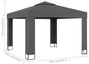 Κιόσκι με Διπλή Οροφή Ανθρακί 3 x 3 μ. - Ανθρακί