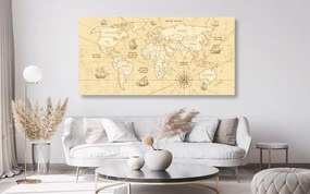 Εικόνα στον παγκόσμιο χάρτη φελλού με βάρκες - 100x50  transparent