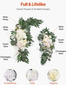 VEVOR Artificial Wedding Arch Flowers Kit White With 2 Pcs Flowers 1 Pcs Drapes