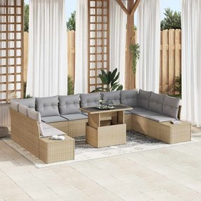 vidaXL Σετ Καναπέ Κήπου με αποθήκευση 11 pcs Μπεζ Πολυ ράταν
