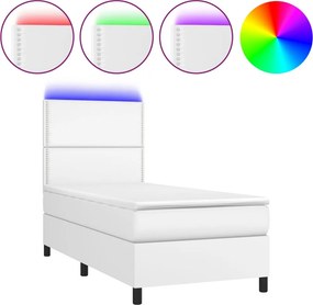vidaXL Κρεβάτι Boxspring με Στρώμα &amp; LED Λευκό 100x200 εκ. Συνθ. Δέρμα