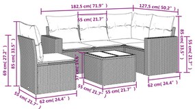 vidaXL Σαλόνι Κήπου 6 Τεμαχίων από Γκρι Συνθετικό Ρατάν με Μαξιλάρια