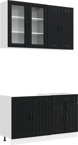 vidaXL Μονάδα κουζίνας LUCCA 4 pcs Μαύρο Επεξεργασμένο Ξύλο