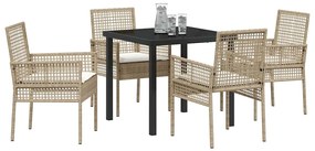vidaXL Σέτ φαγητού για κήπο με μαξιλάρι 5 pcs Μπεζ Πολυ ράταν