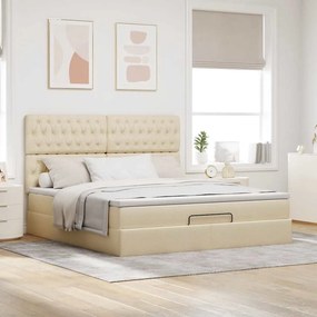 vidaXL Οθωμανικό κρεβάτι με στρώμα &amp; LEDs Cream 160x200cm ύφασμα