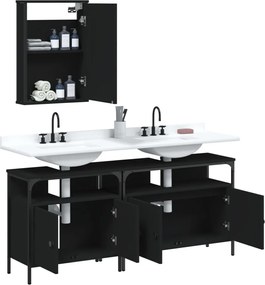 vidaXL Σετ Επίπλων Μπάνιου 3 Τεμαχίων Μαύρο από Τεχν. Ξύλο