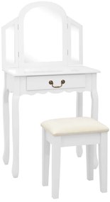 Μπουντουάρ με Σκαμπό Λευκό 65x36x128 εκ. Ξύλο Παυλώνιας / MDF