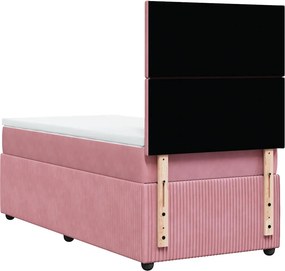 vidaXL Κρεβάτι Boxspring με Στρώμα Ροζ 90x200 εκ. Βελούδινο