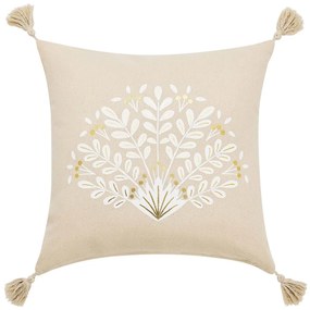 Διακοσμητικό Μαξιλάρι Majestia Douceur d'intérieur με μεταλλικό σχέδιο, κρόσσια και διαστάσεις 45x45cm - Beige