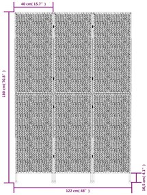 Διαχωριστικό Δωματίου με 3 Πάνελ Καφέ 122x180 εκ. Υάκινθο Νερού - Καφέ