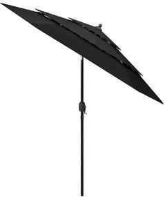 Ομπρέλα 3 Επιπέδων Μαύρη 2,5 μ. με Ιστό Αλουμινίου - Μαύρο