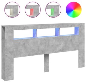 vidaXL Κεφαλάρι Κρεβατιού με LED Γκρι Σκυροδέματος 200x18,5x103,5 εκ